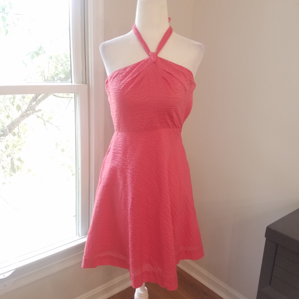 J. Crew coral/pink halter dress